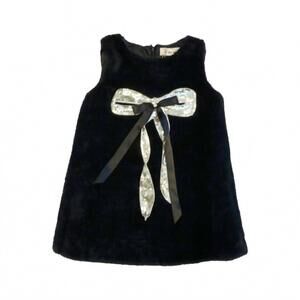 NEW DOE A DEAR kids sequin bow furry dress in black